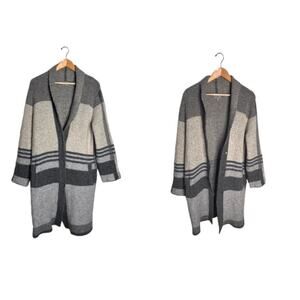 Joseph A Cardigan Duster Size Large Gray Plaid Snap Buttons Pockets Acrylic